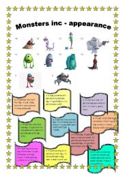 English Worksheet: Monsters inc appearance body parts clothes