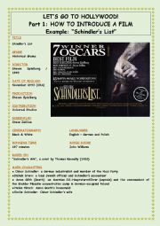 English Worksheet: Lets Go To Hollywood - Part 1 - Schindlers List - Introduce the film