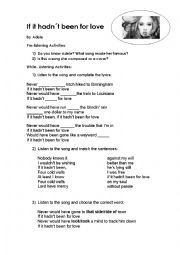 English Worksheet: If it hadnt been for love