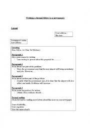 English Worksheet: Writing Formal Letter to a Newspaper