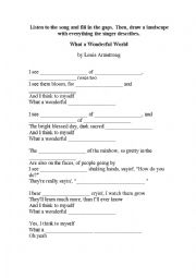 English Worksheet: What a wonderful World - for kids