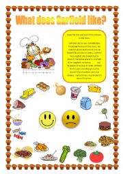 English Worksheet: Garfields likes and dislikes: FOOD