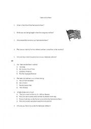 English Worksheet: National Anthem Quiz
