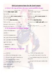 English Worksheet: Girls just wanna have fun Cindy Lauper