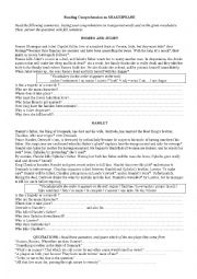 English Worksheet: Shakespeare : 2 summaries w/ comprehension questions