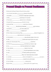 English Worksheet: Present Simple or Present Continuous elementary
