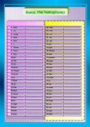 English Worksheet: Guess the homophones