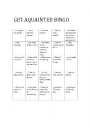 English Worksheet: Get Acquainted Bingo