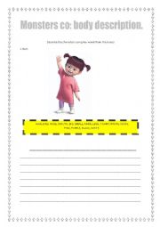 English Worksheet: Describe the character using key words (Monsters inc)