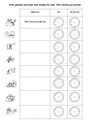 English Worksheet: Times and daily activities