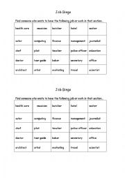 English Worksheet: Job Bingo