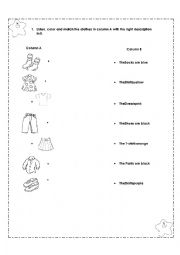English Worksheet: Describing and coloring clothes