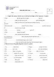 English Worksheet: Present and past continuous test
