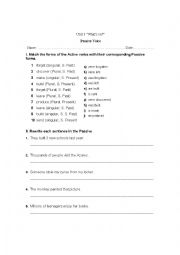 English Worksheet: passive voice simple exercises in present and past.