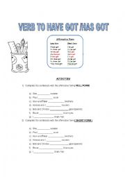 English Worksheet: verb to have got / has got