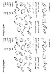 English Worksheet: School Objects 