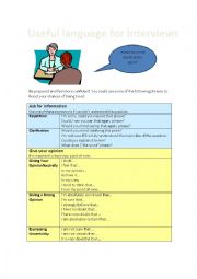 English Worksheet: Useful language for interviews