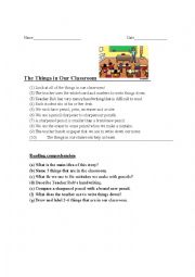 English Worksheet: The Things in Our Classroom