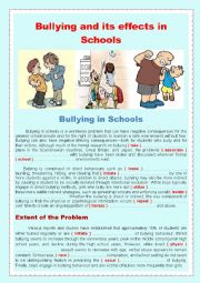 English Worksheet: Bullying and its effects in Schools