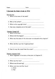 English Worksheet: i Survived the Shark Attack of 1916 Intro and C1 questions