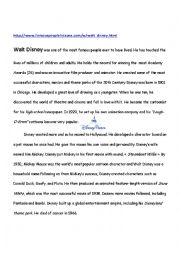 English Worksheet: Walt Disney story TEXT