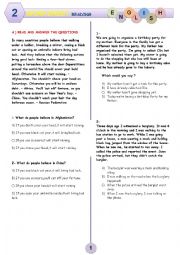 English Worksheet: WORKSHEET FOR READING 2