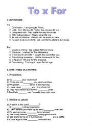 English Worksheet: To x For