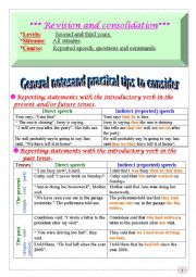 English Worksheet: A handout suggested for reported speech