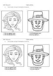 English Worksheet: Hair and eyes, coloring activity