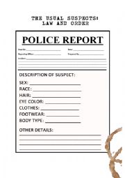 POLICE REPORT FORM FOR ROLE PLAYS