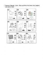 English Worksheet: Consonant Digraph 