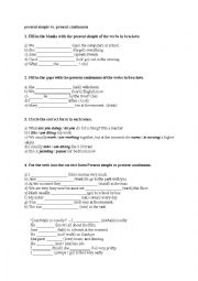 English Worksheet: Present continuous vs Present Simplw