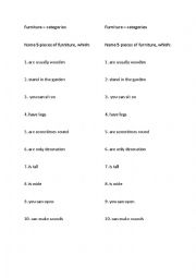 English Worksheet: Name 5 pieces of furniture, which... - furniture categories