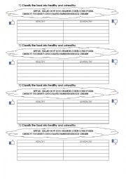 English Worksheet: HEALTHY AND UNHEALTHY FOOD