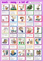 English Worksheet: much - many - a lot of