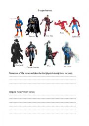 English Worksheet: Describe and compare the superheroes