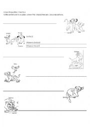 English Worksheet: Prepositions of Place with Lion King