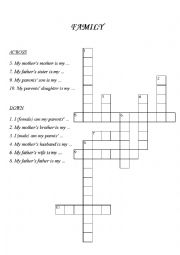 English Worksheet: family crossword