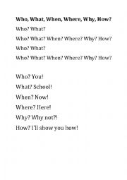English Worksheet: 5 Ws and H Posters (Who, What, When, Where, Why, How)