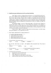 English Worksheet: READING cOMPREHENSION