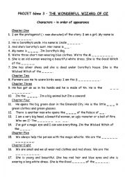 English Worksheet: Characters worksheet for The Wonderful Wizard of Oz