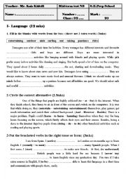 English Worksheet: mid term test 3 9th form