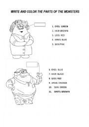 English Worksheet: PARTS OF THE MONSTERS
