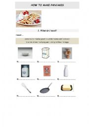 English Worksheet: Food. How to make pancakes