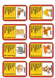 Simple Animal Top Trumps Game Set 1 of 6, 8 Cards, adjectives. 