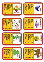 English Worksheet: Animal Top Trumps Set 2 of 6, 8 Cards. Simple adjectives. 