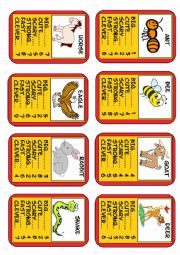 English Worksheet: Animal Top Trumps Set 3 of 6, 8 Cards. Simple adjectives. 