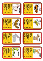 Animal Top Trumps Set 3 of 6, 8 Cards. Simple adjectives. 