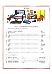 English Worksheet: Prepositions (in front of, next to, behind, etc.)