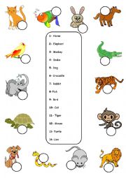 English Worksheet: Animals - Matching